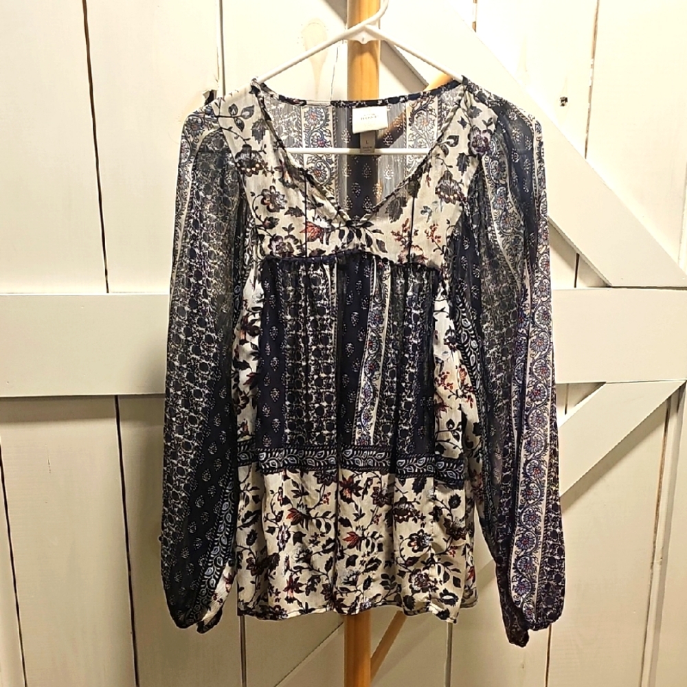 Knox Rose Floral Paisley Boho Top Size Large